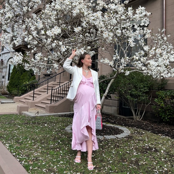 Express pink satin hi-lo wrap dress - Picture 2 of 4